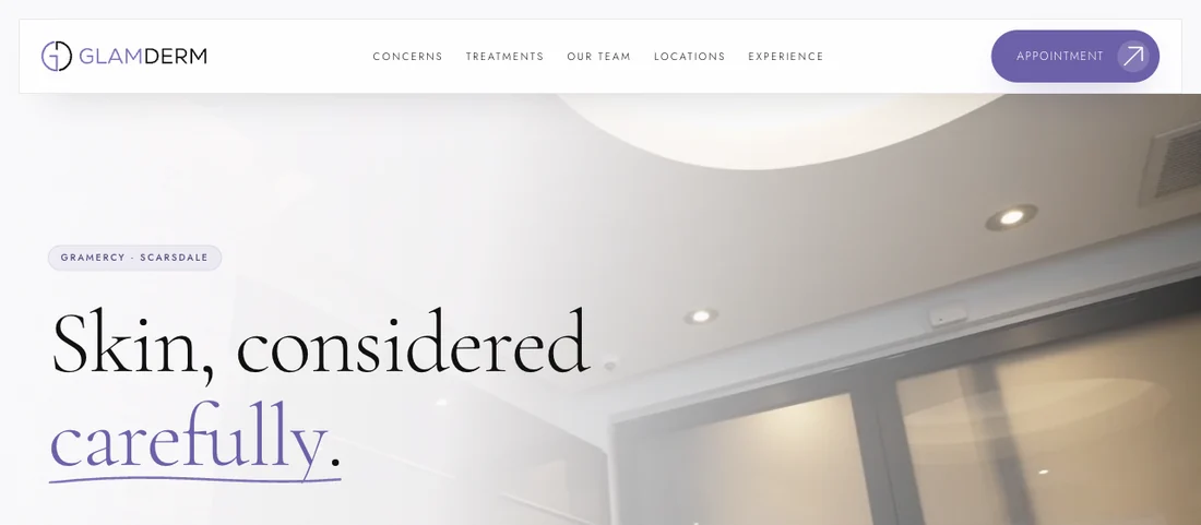 The rebuilt GlamDerm homepage: Skin, considered carefully.